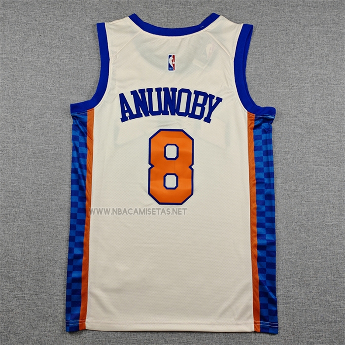 Camiseta New York Knicks Og Anunoby NO 8 Ciudad 2025-26 Crema